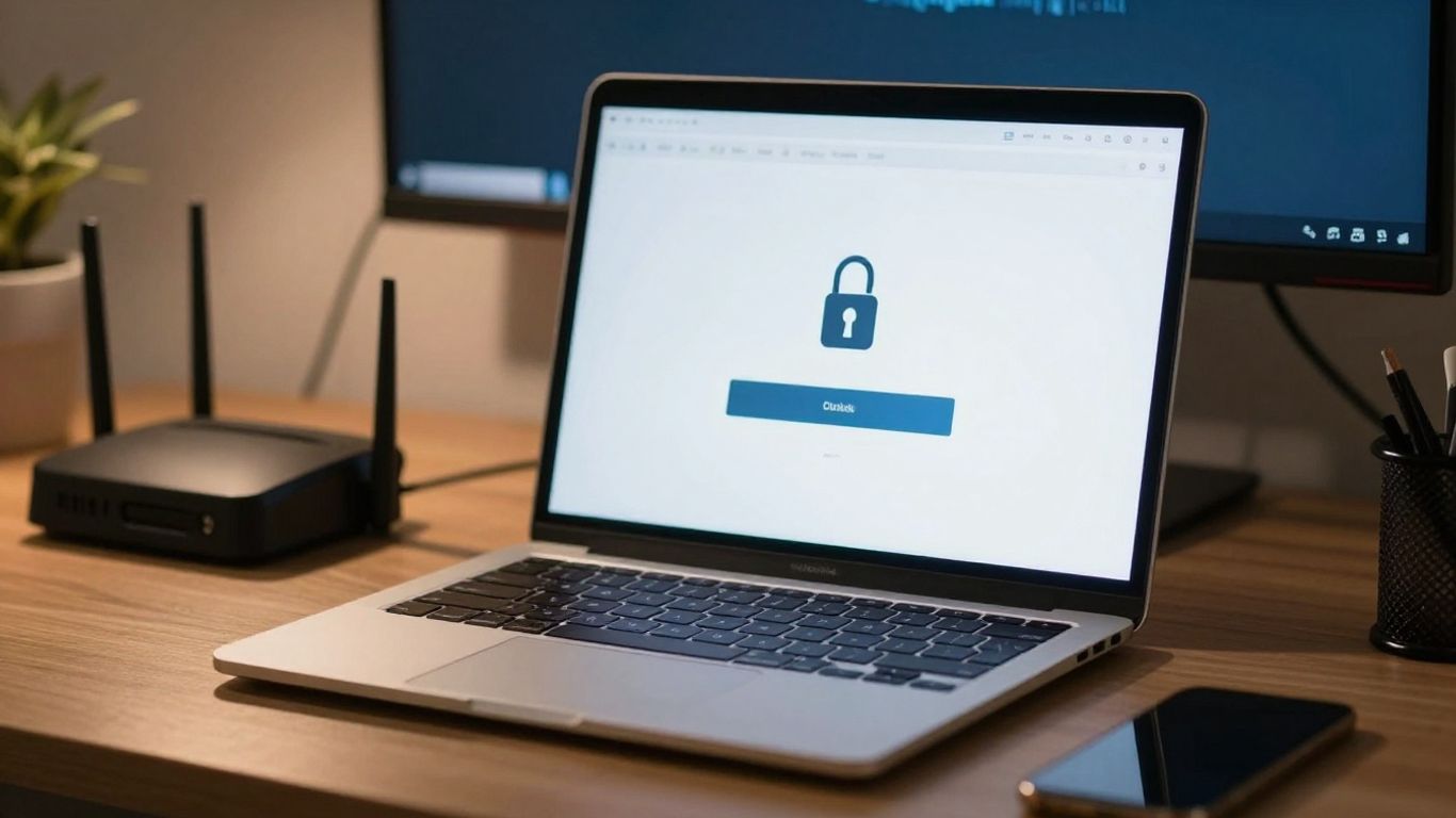 Secure streaming setup with laptop and television