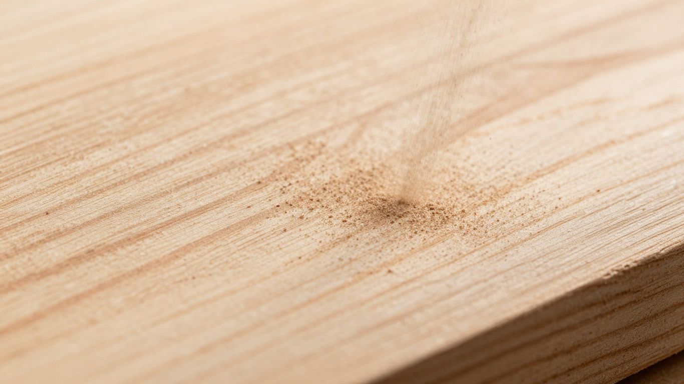 Pískování dřeva - detail povrchu a zrnka písku