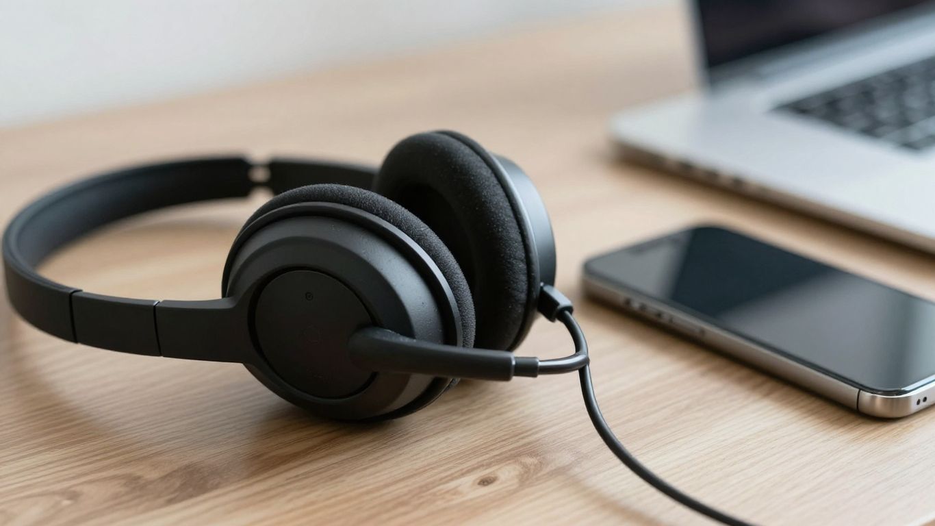 Professional workspace with modern communication devices