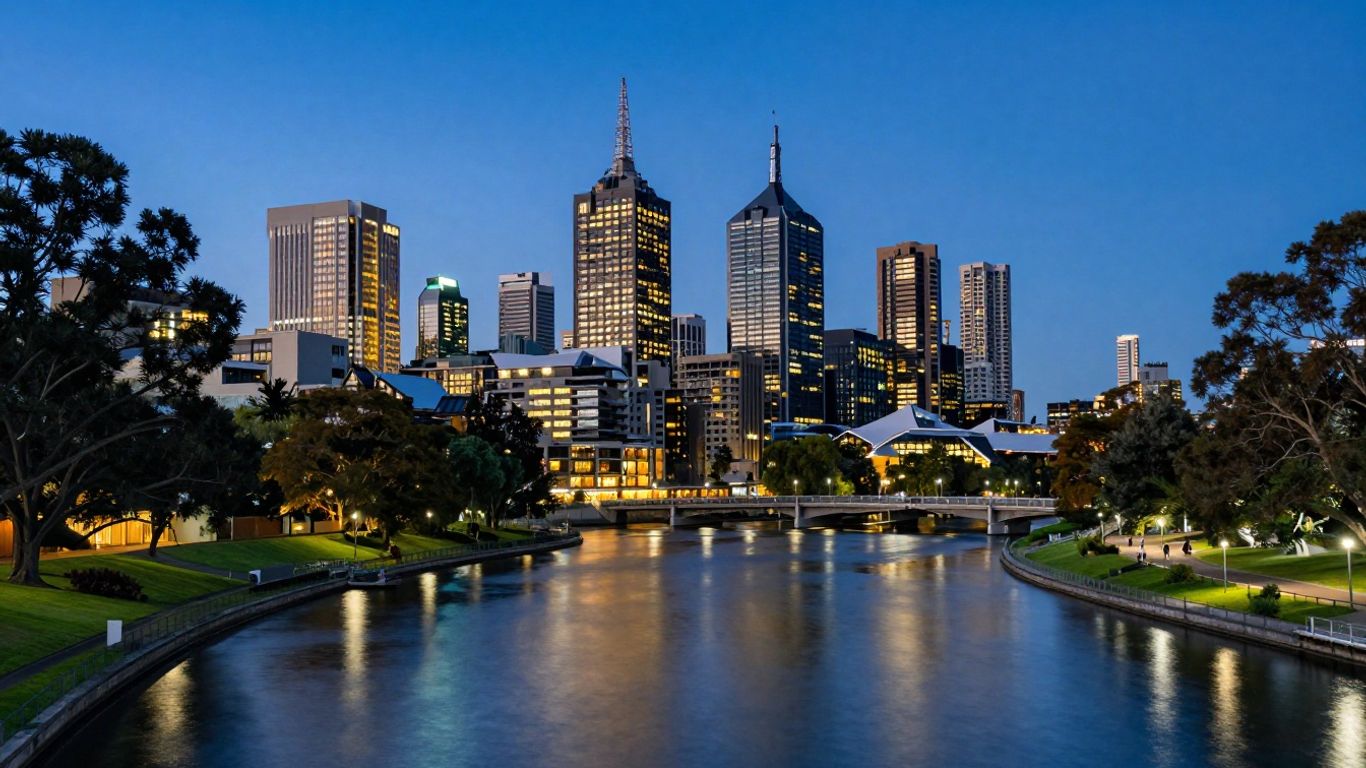 Melbourne skyline and Yarra River at dusk