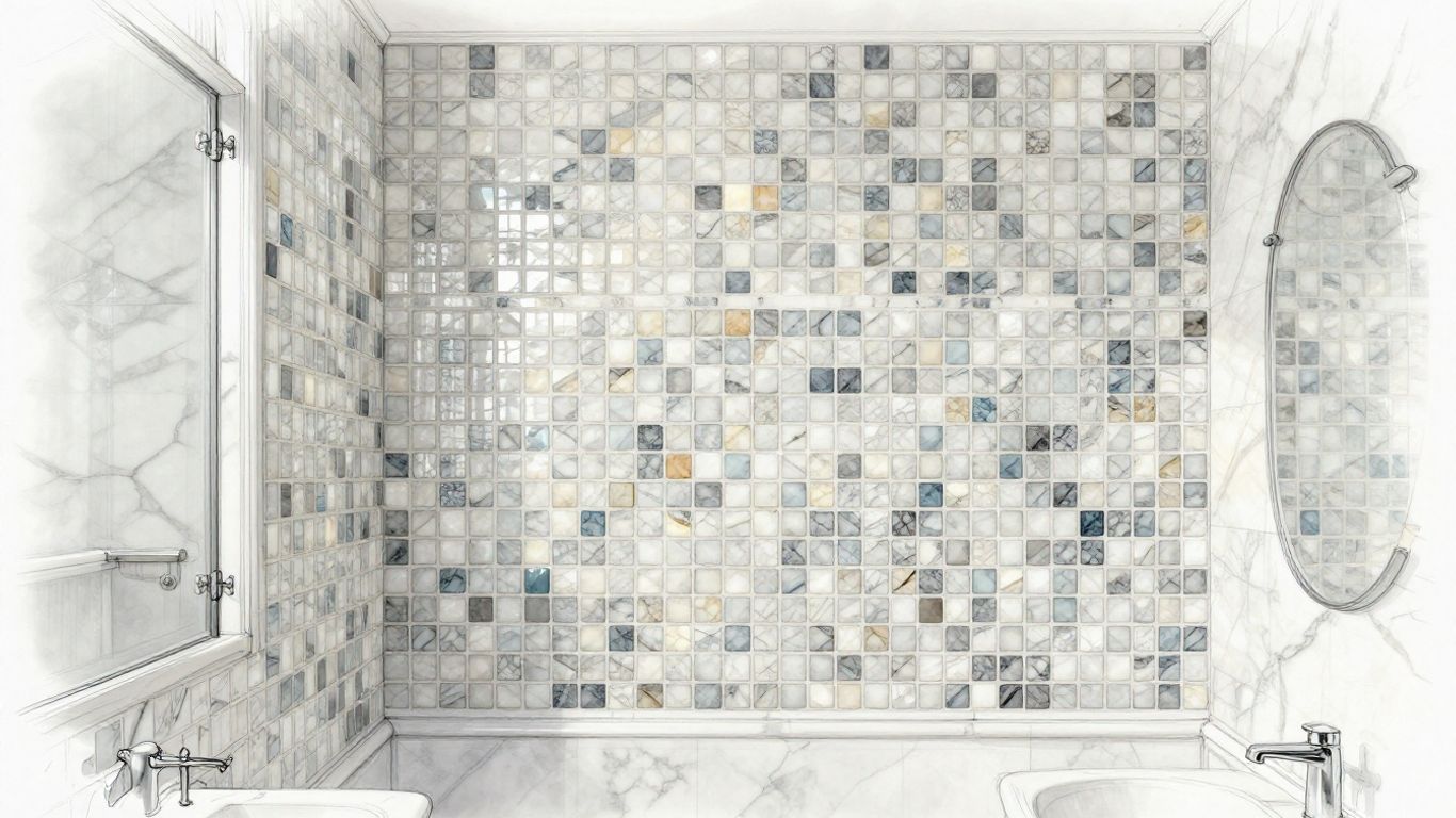 Marble mosaic tiles on a bathroom wall