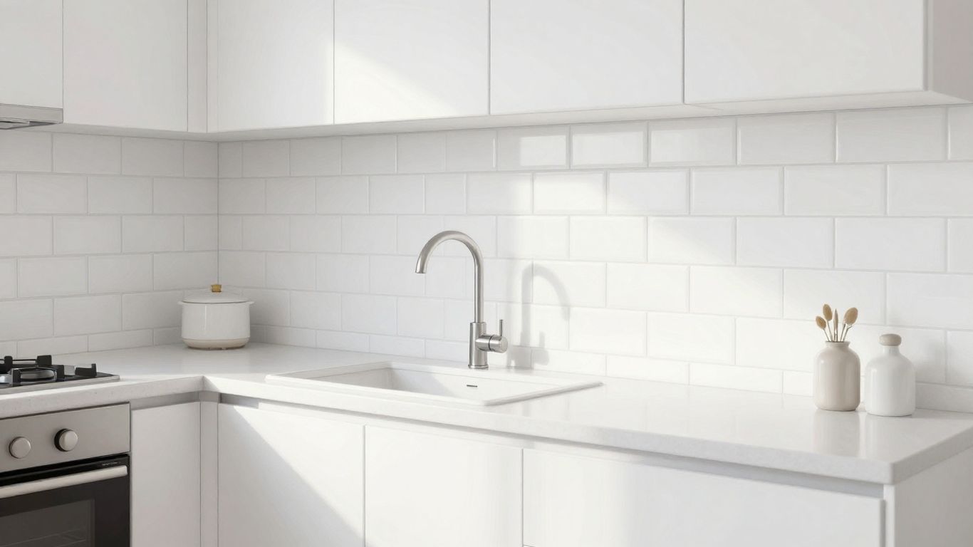 白色地铁砖厨房后挡板