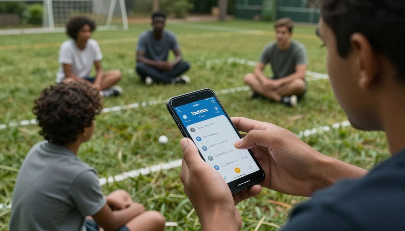Cena dinâmica de combate em um campo de batalha futurista adaptado para telas de smartphones