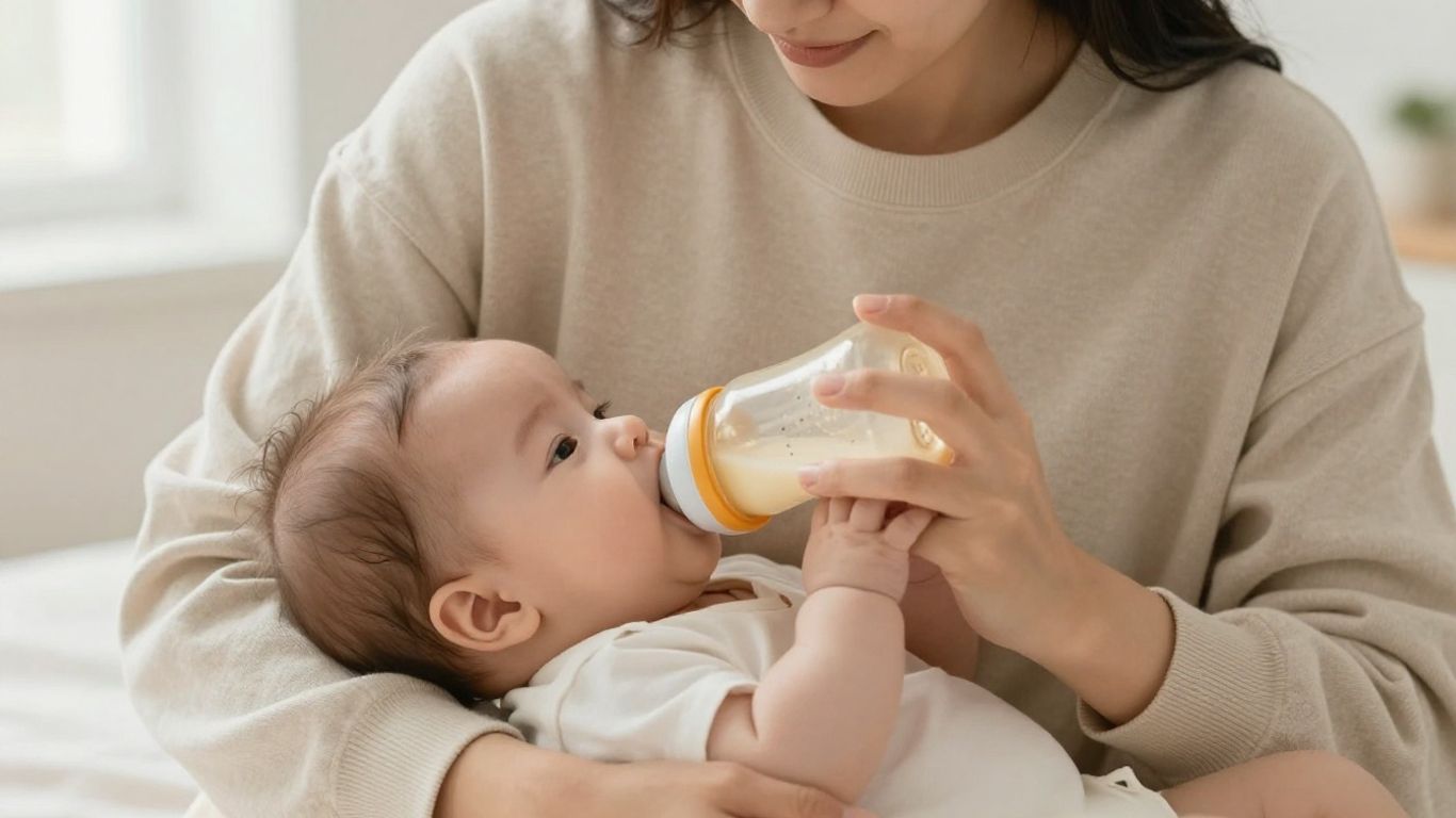 Familia alimentando al bebé tranquilamente