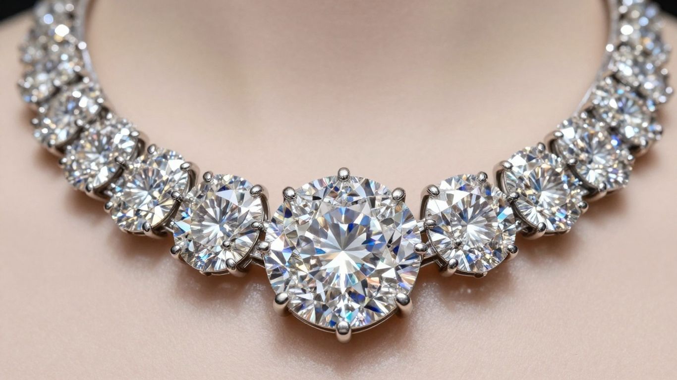Sparkling premium diamond necklace with intricate metalwork.