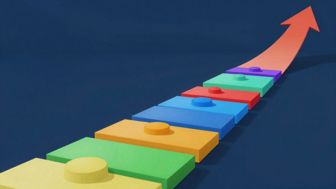 Sales funnel with upward trend and bright colors.