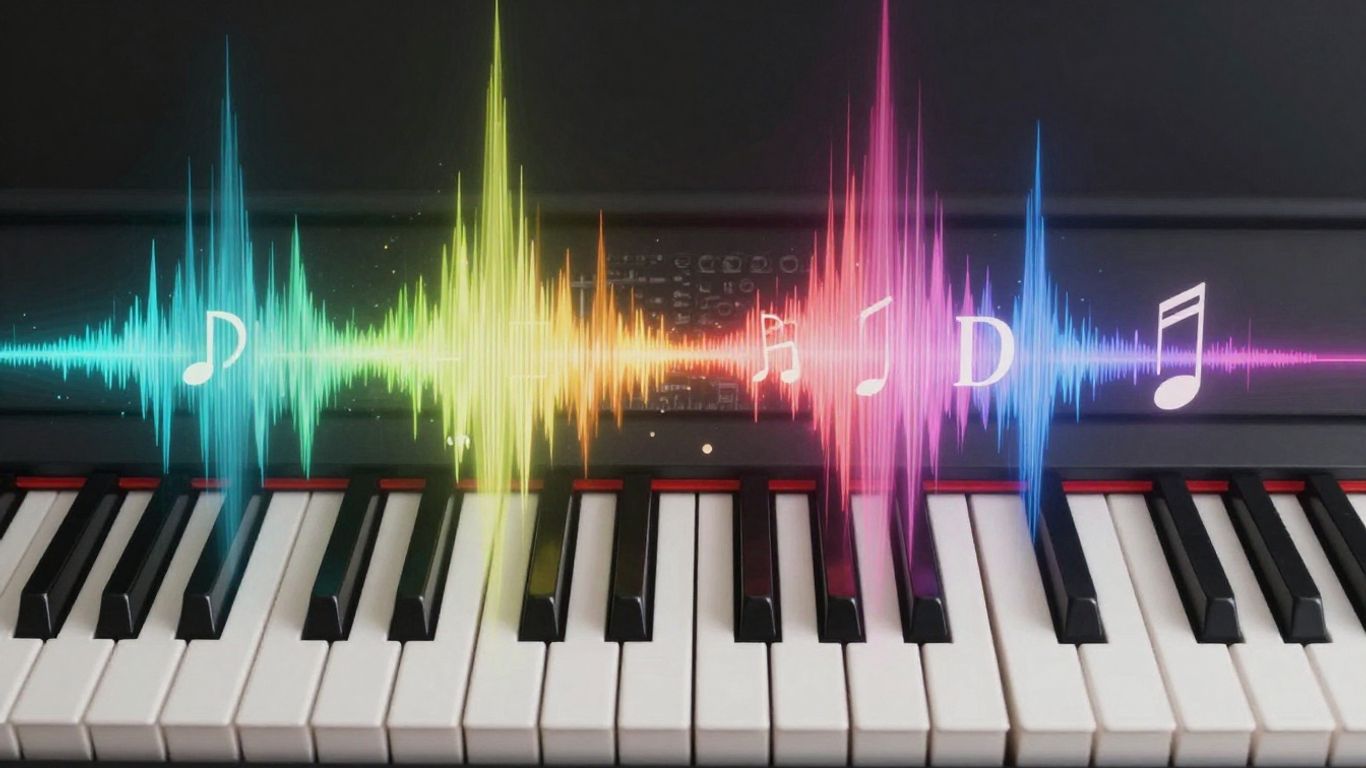 Keyboard transforming into music notes