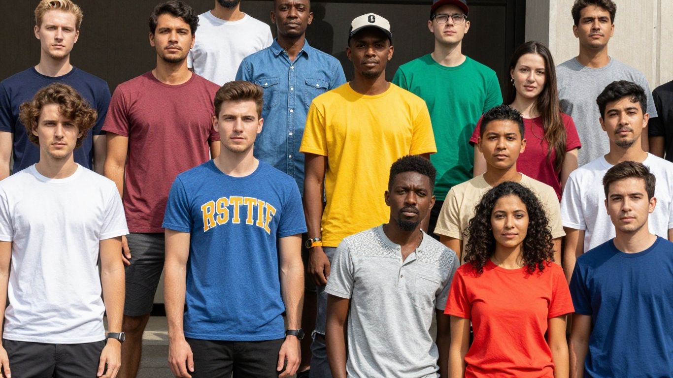 People wearing fashionable 1state short-sleeve tops for various occasions.