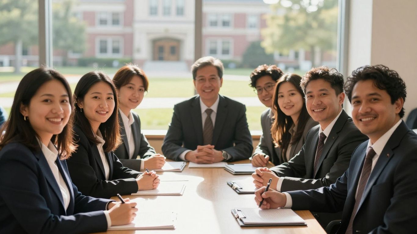 Alumni collaborating, discussing future investment opportunities.