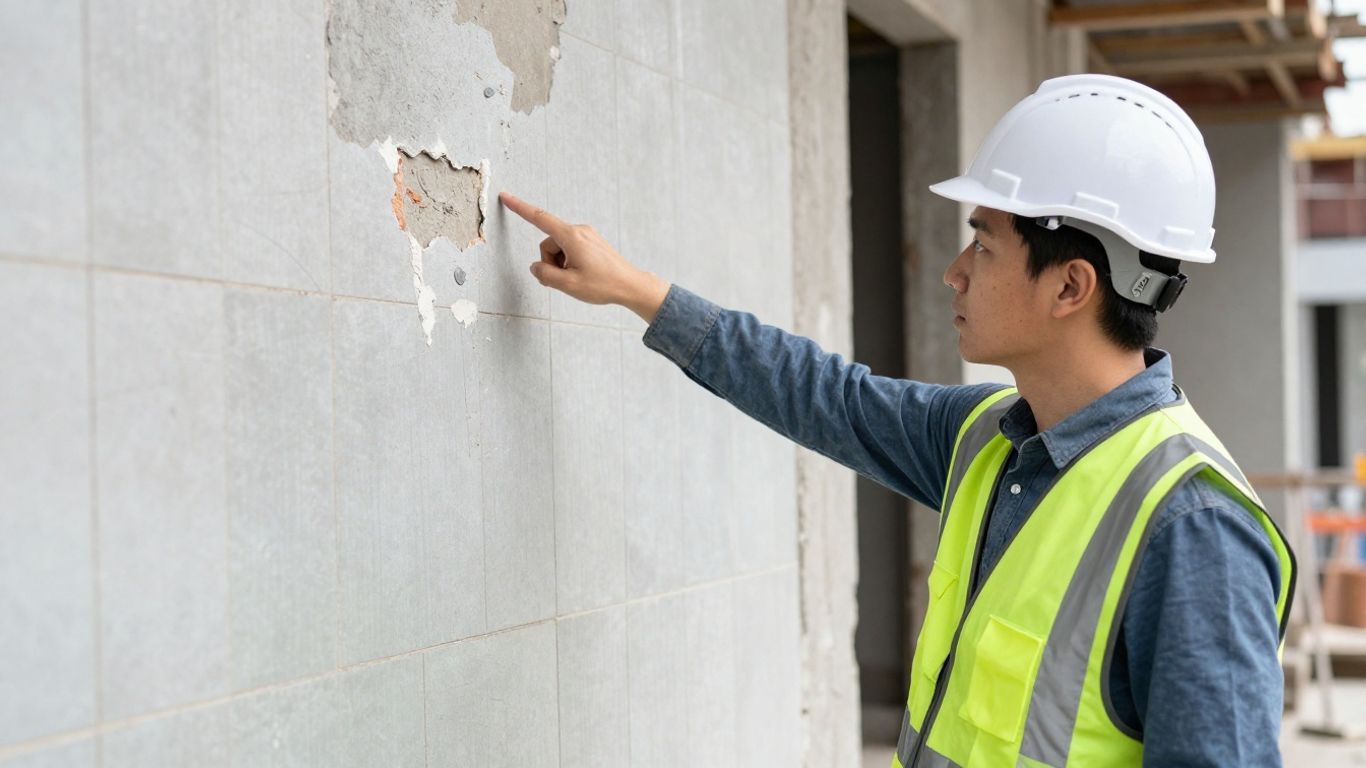 Professional engineer conducting a detailed on-site facade assessment