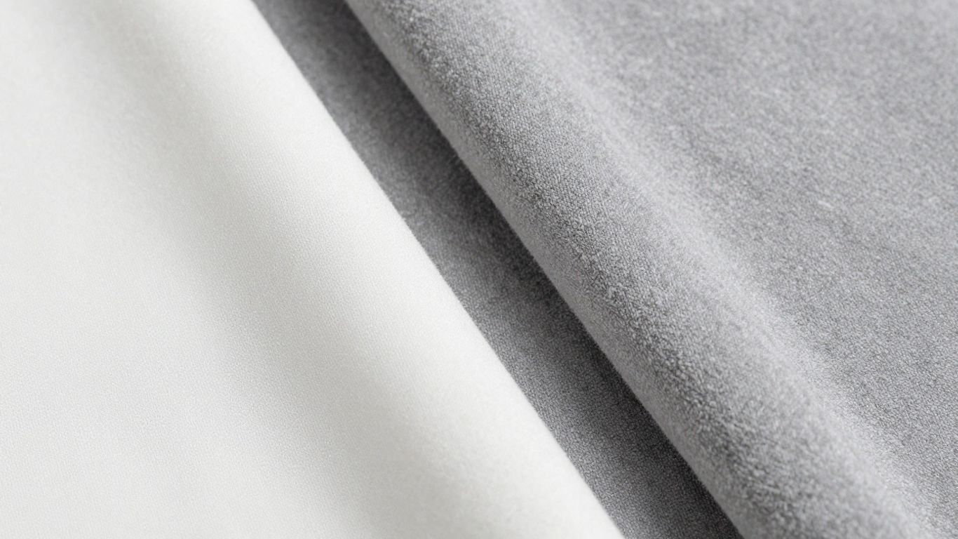 Smooth fabric next to pilled fabric texture.
