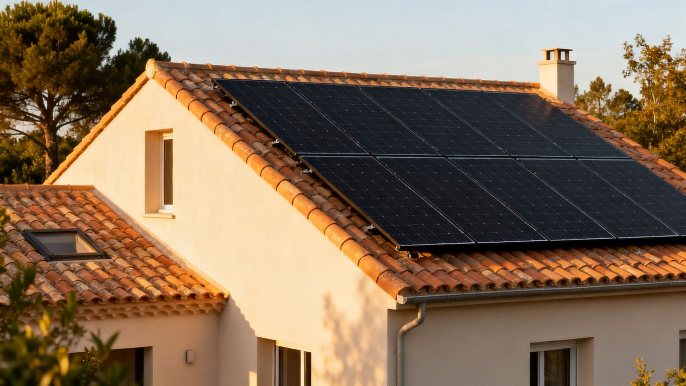 Panneaux photovoltaïques sur une toiture résidentielle ensoleillée