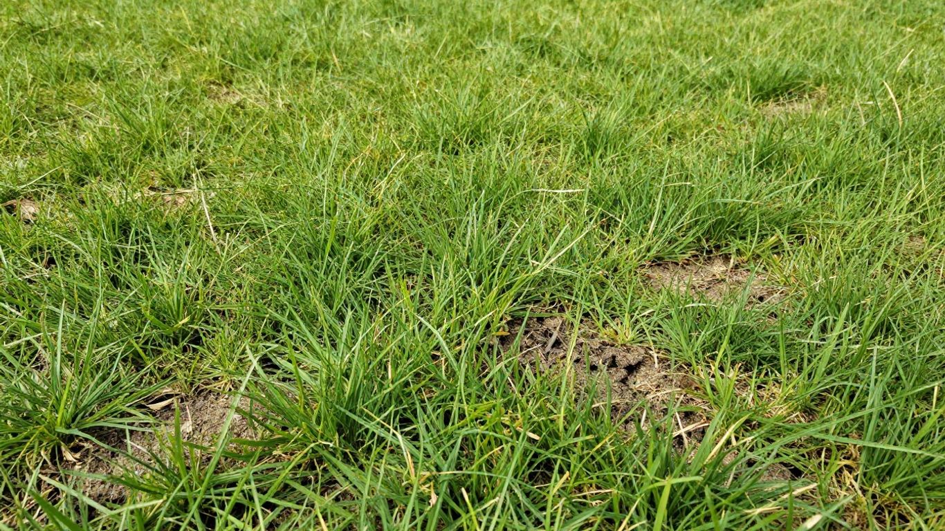 Rasen nachsäen im April mit neuen Grashalmen.