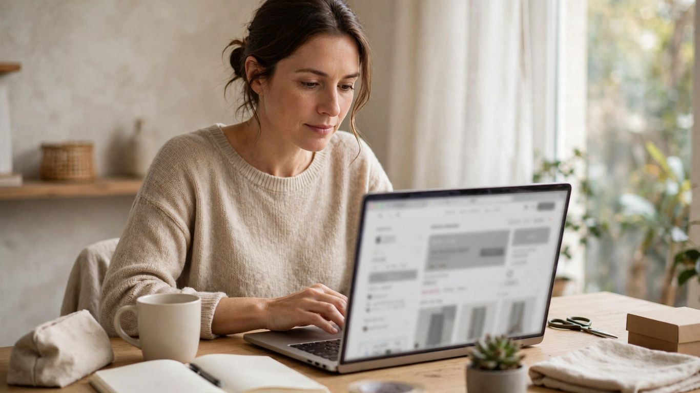 Seller reviewing Amazon listing performance on a laptop