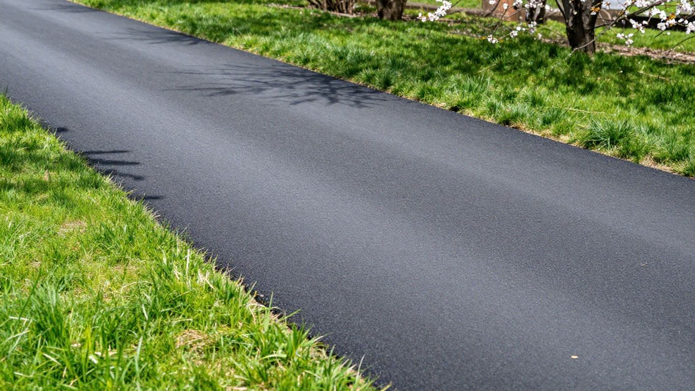 Freshly paved driveway on a sunny day.