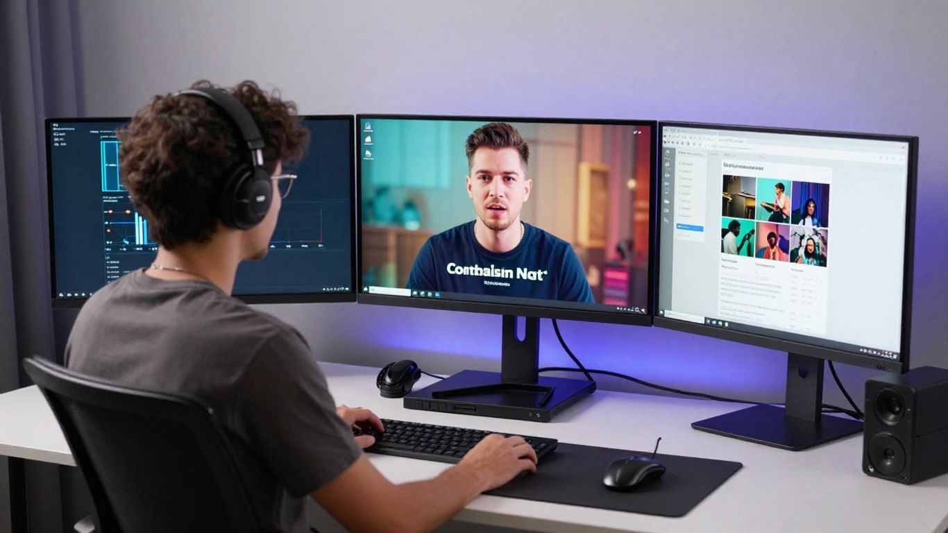 Professional social media manager editing AI video