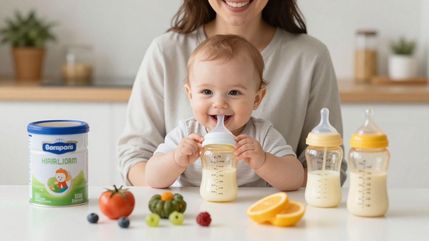 Bebé junto a opciones de alimentación adecuadas