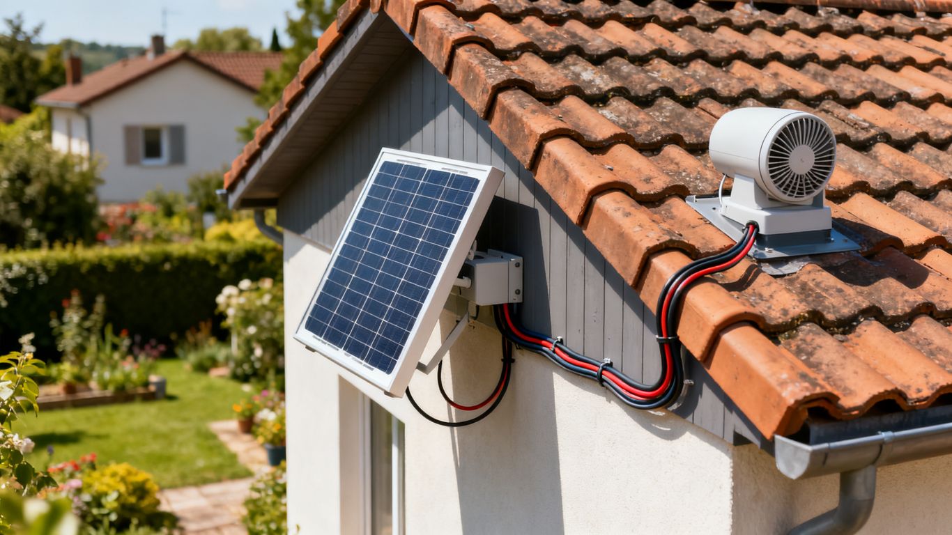 Panneau solaire fixé près d’une toiture