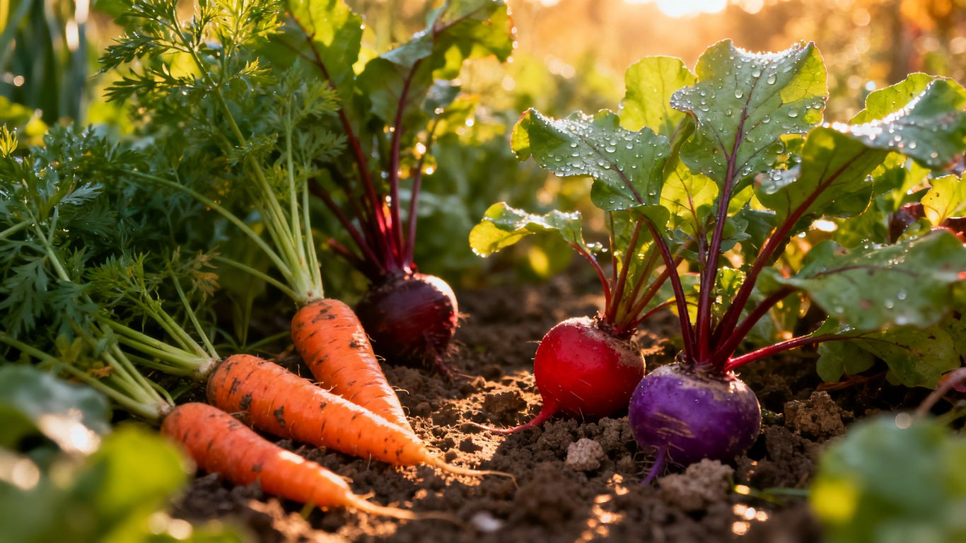 Frisches Gemüse aus dem eigenen Gartenbeet im Spätsommer