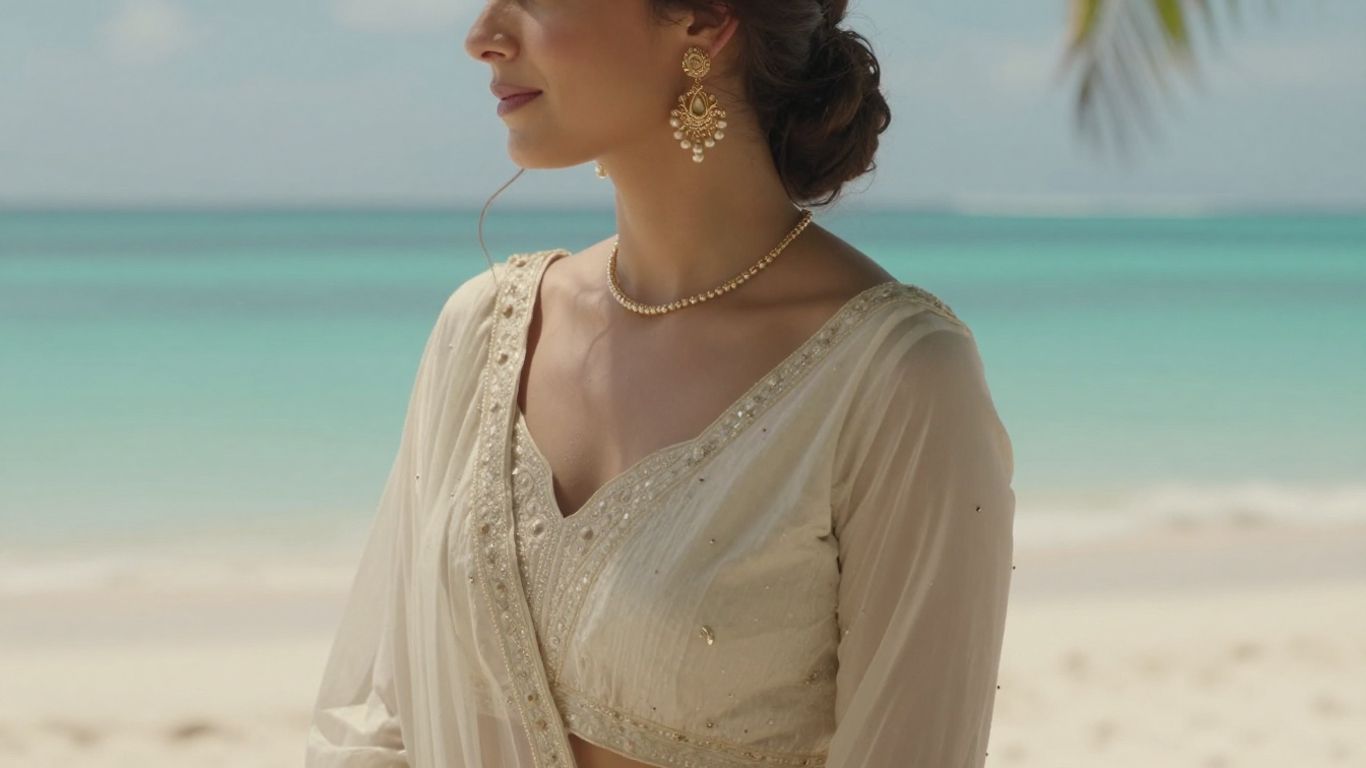 Bride wearing lightweight jewellery at tropical ceremony