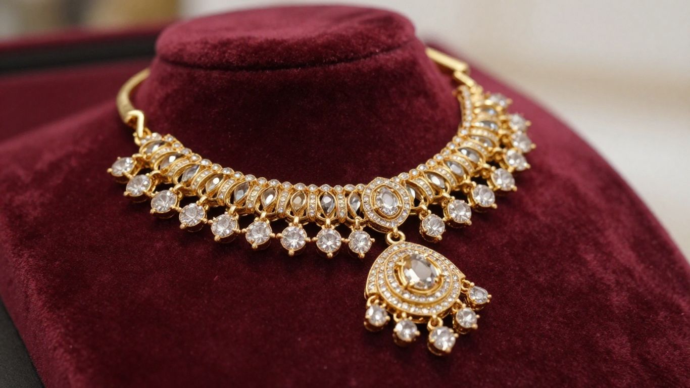 Close view of bridal jewellery craftsmanship and gemstone settings