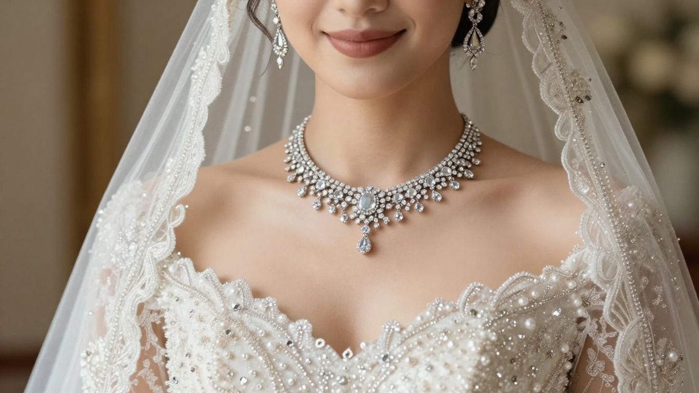 Bride wearing modern bridal jewellery, 2026 trends.
