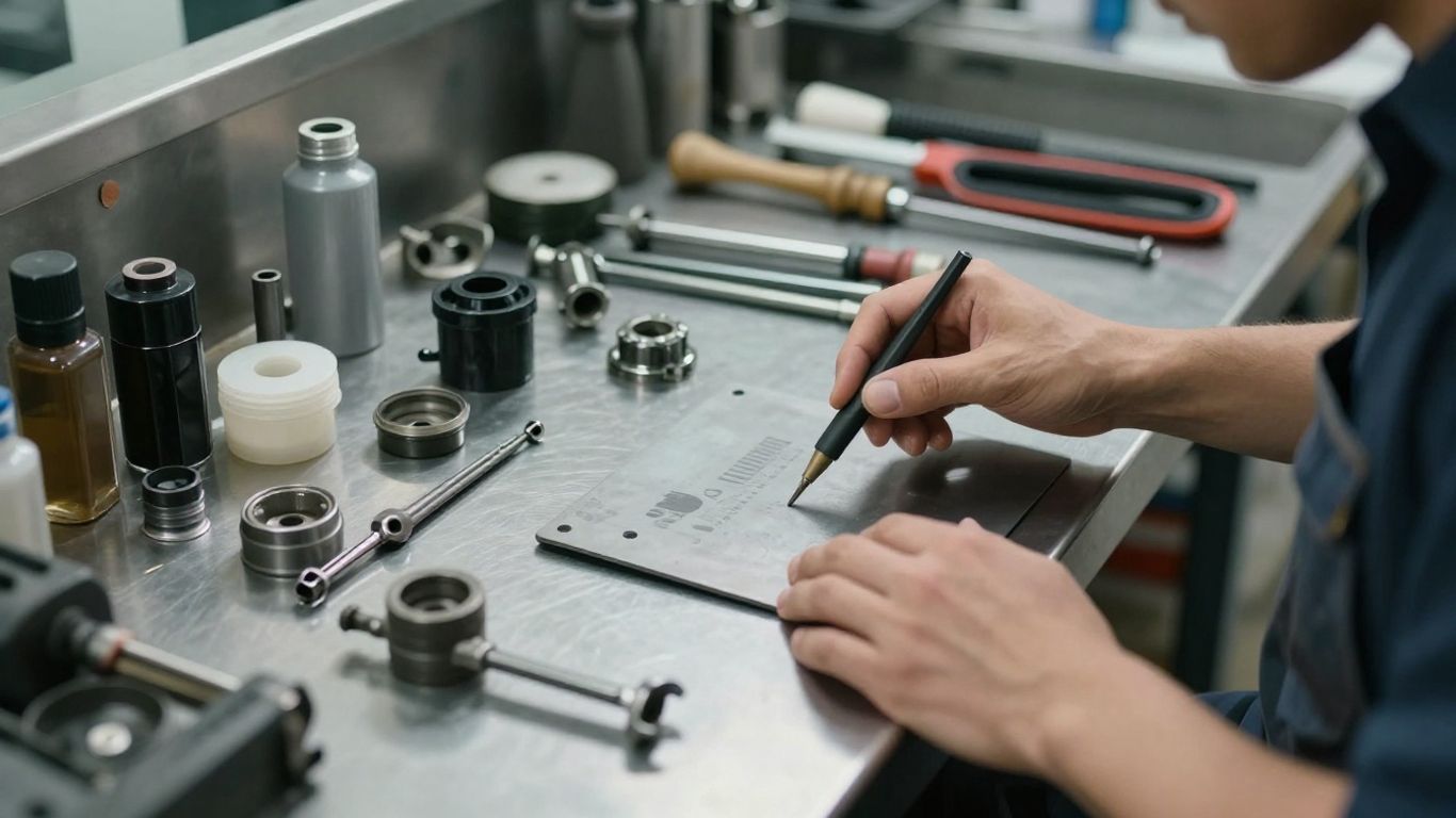 Mechanic inspects genuine parts in a tidy garage