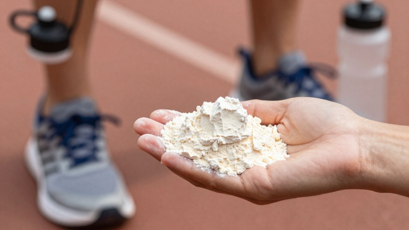 Runner with protein powder after a run.