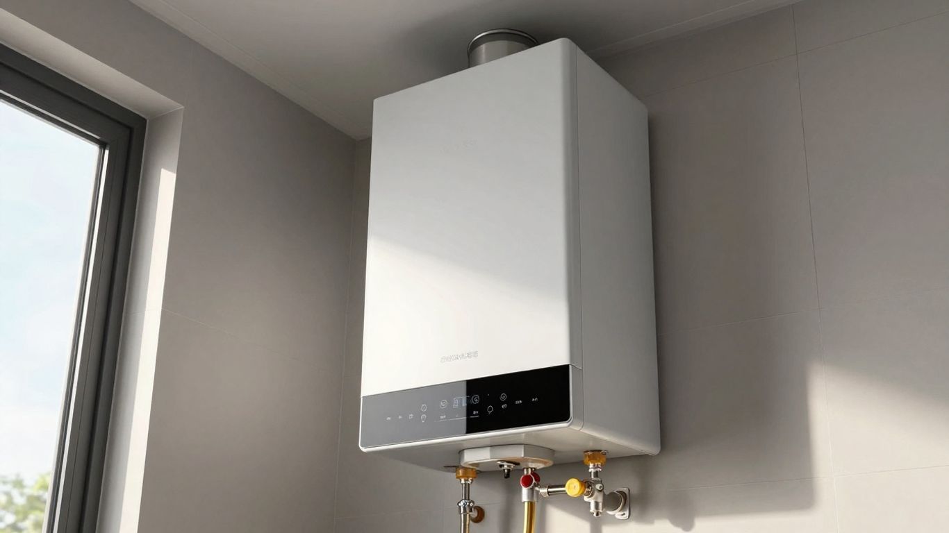 Chaudière à gaz à condensation moderne dans une pièce.