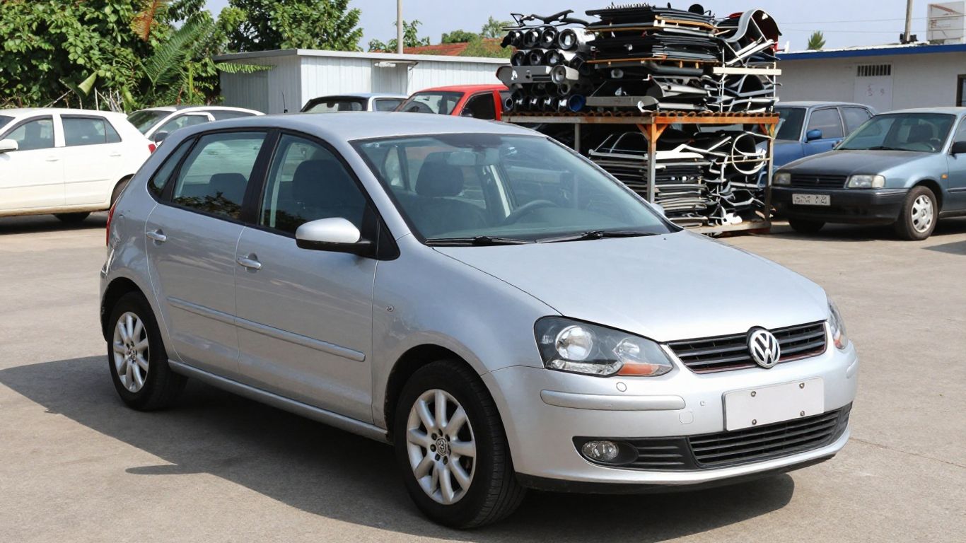 Volkswagen Polo car at a wrecking yard.