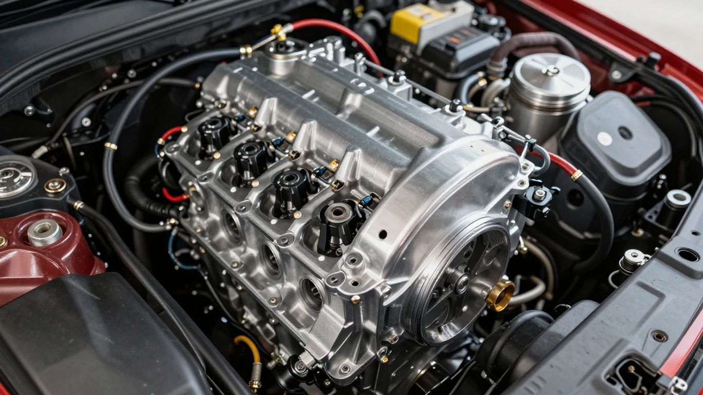 Close-up of a powerful Toyota engine, showcasing its mechanical details.