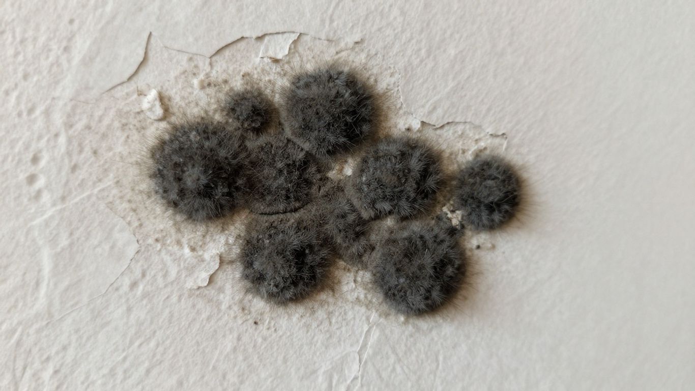 Black mold growing on a wall surface.