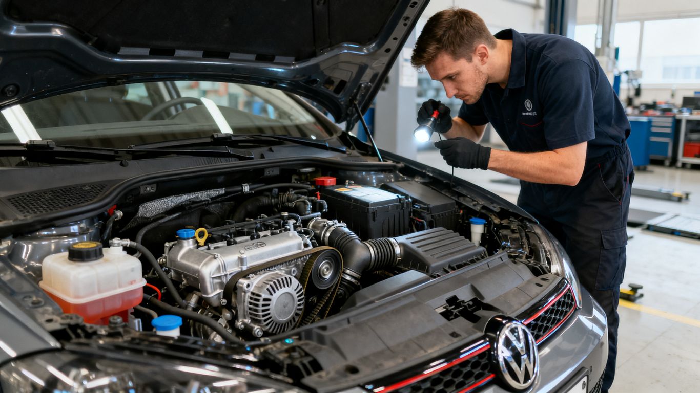 Dreizylinder-Turbomotor in einer Werkstatt