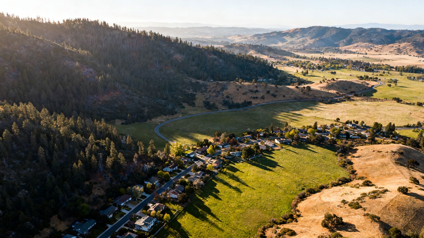 Aerial view of fire-prone Northern California terrain