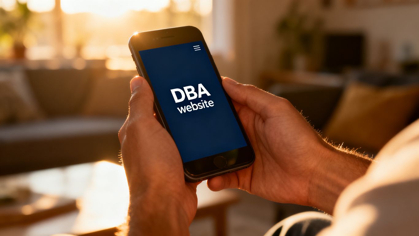 Person holder telefon med DBA-app på skærmen.