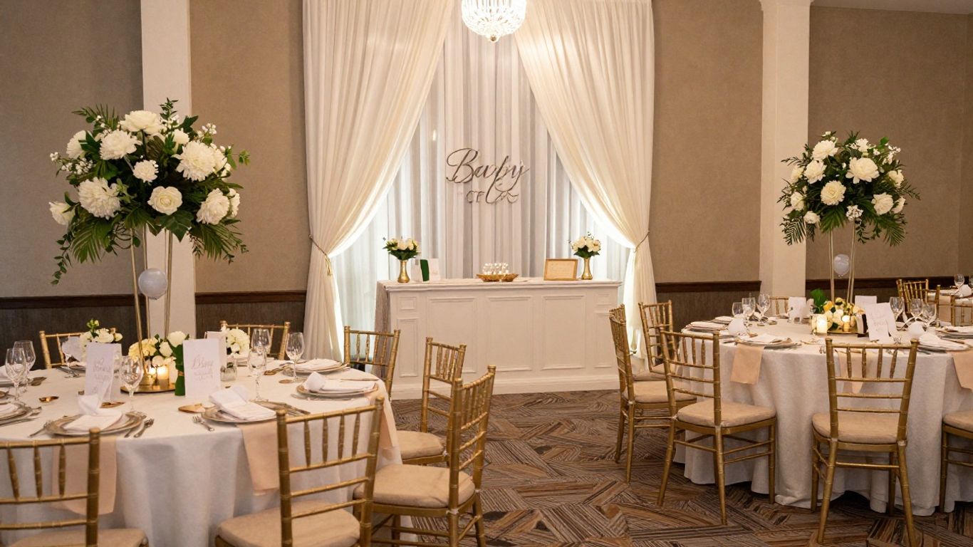 Elegant baby shower venue in Dallas with floral decor.