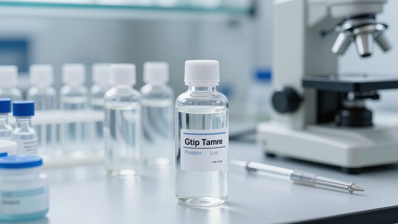 Laboratory vials and scientific equipment for BPC-157 research.
