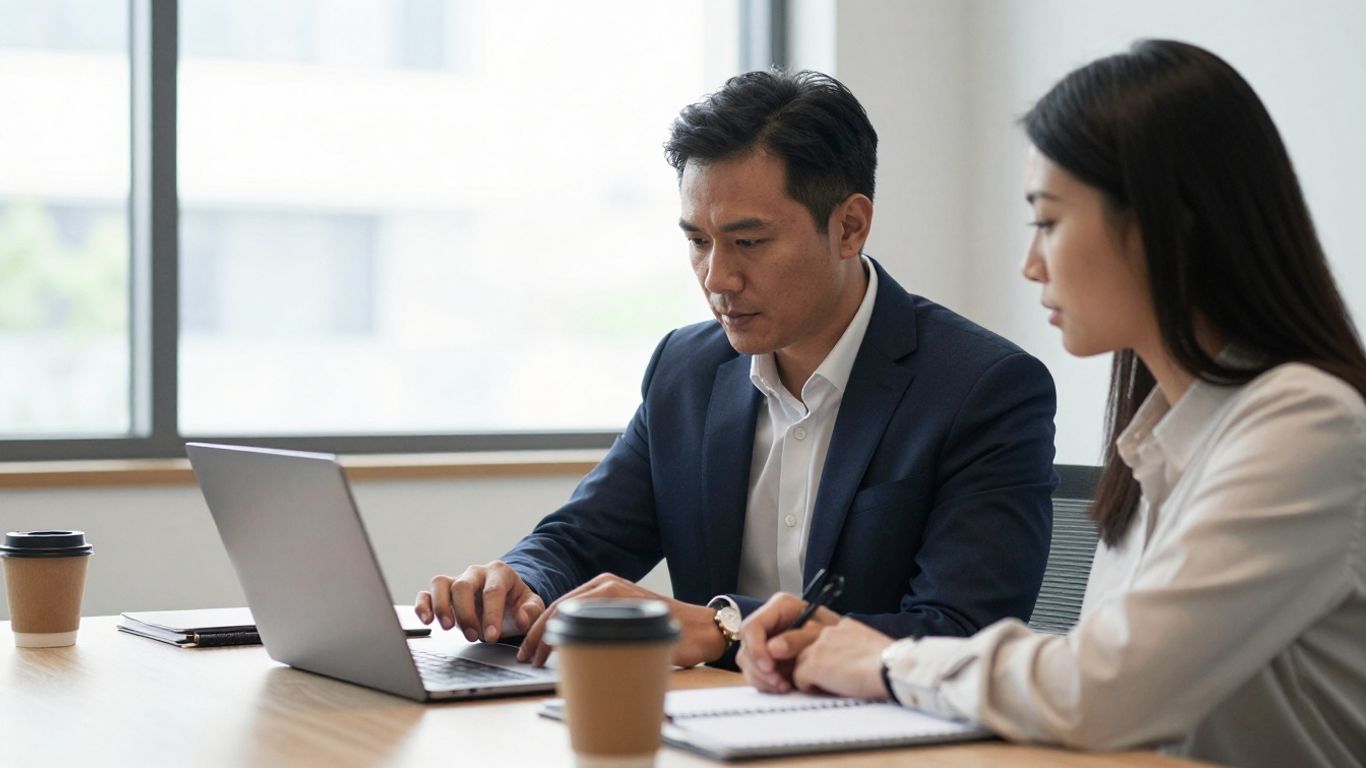 Manager and assignee reviewing a project handoff