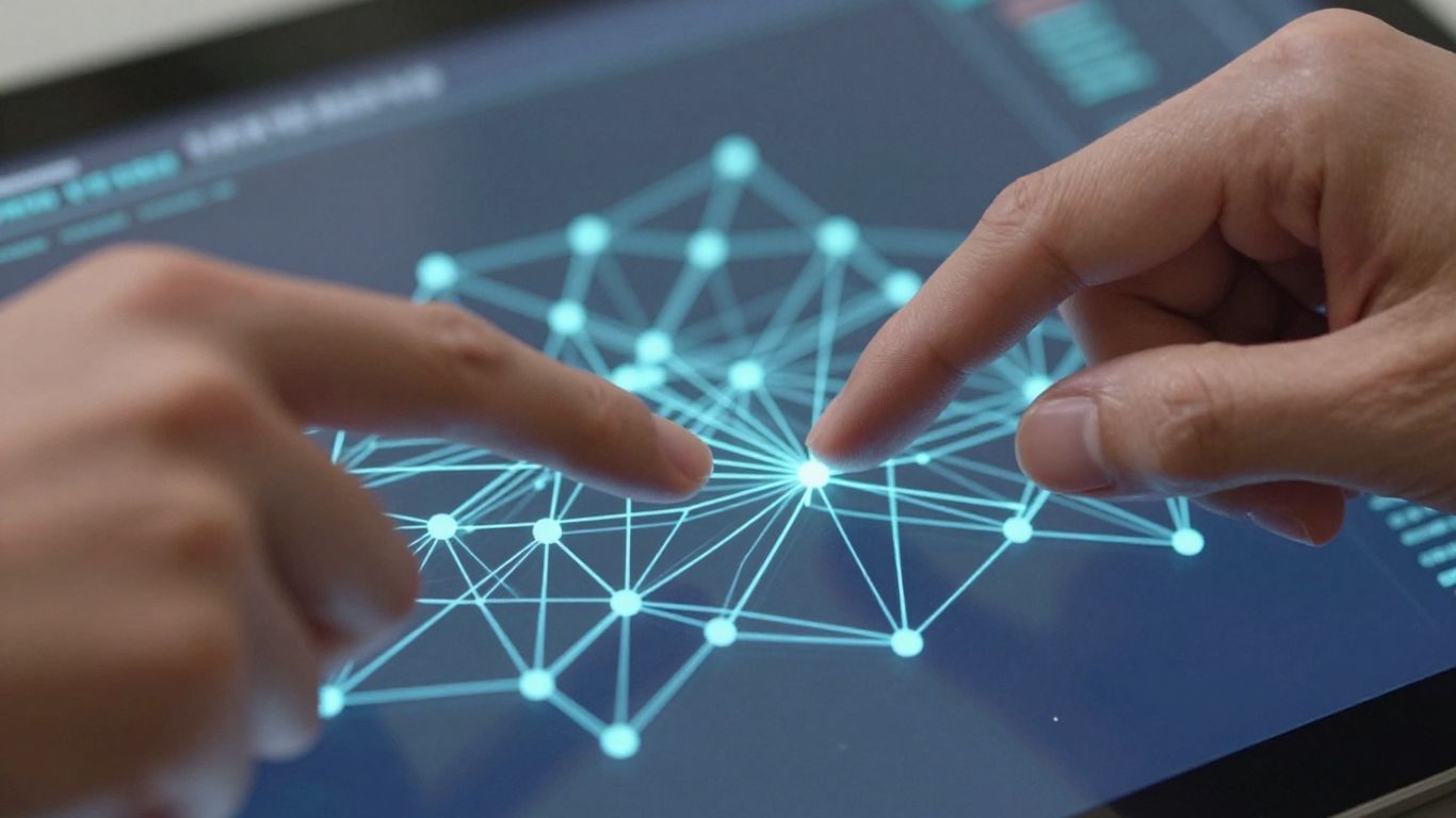 Hands examining a digital network diagram for cyber insurance.