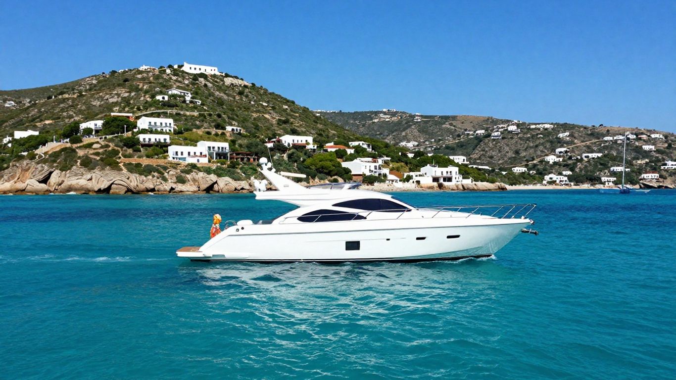 Luxury yacht sailing near Greek islands.