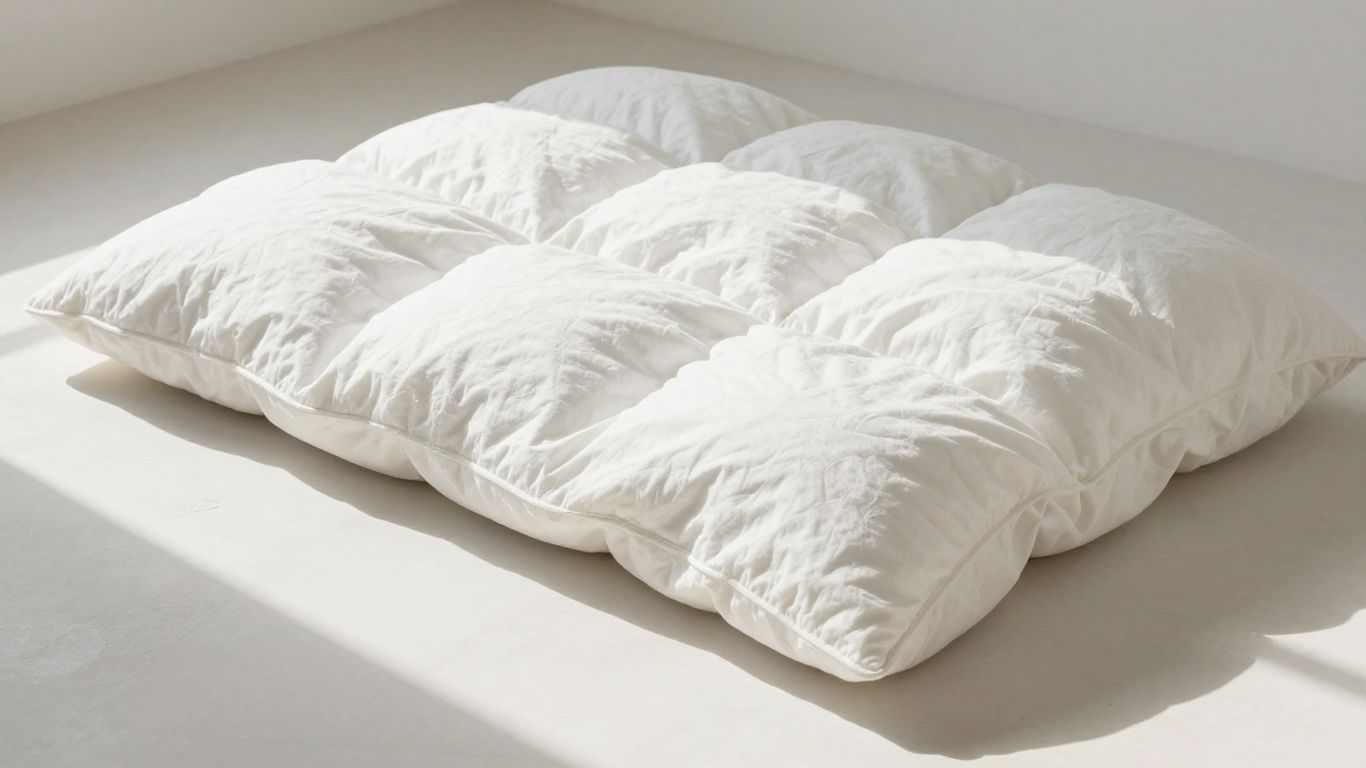 Fluffy Brooklinen comforter drying in sunlight.