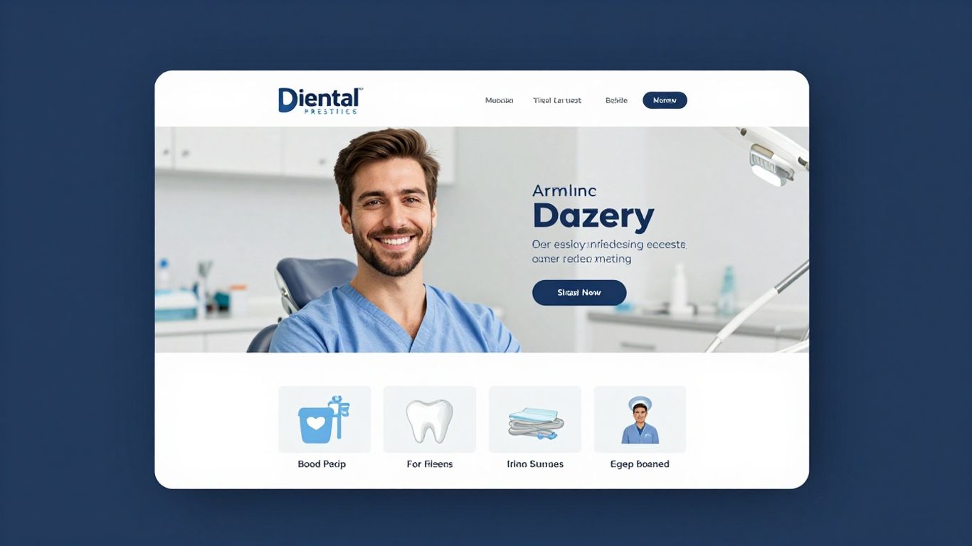 Seattle Dental Co website layout with smiling patient hero image.