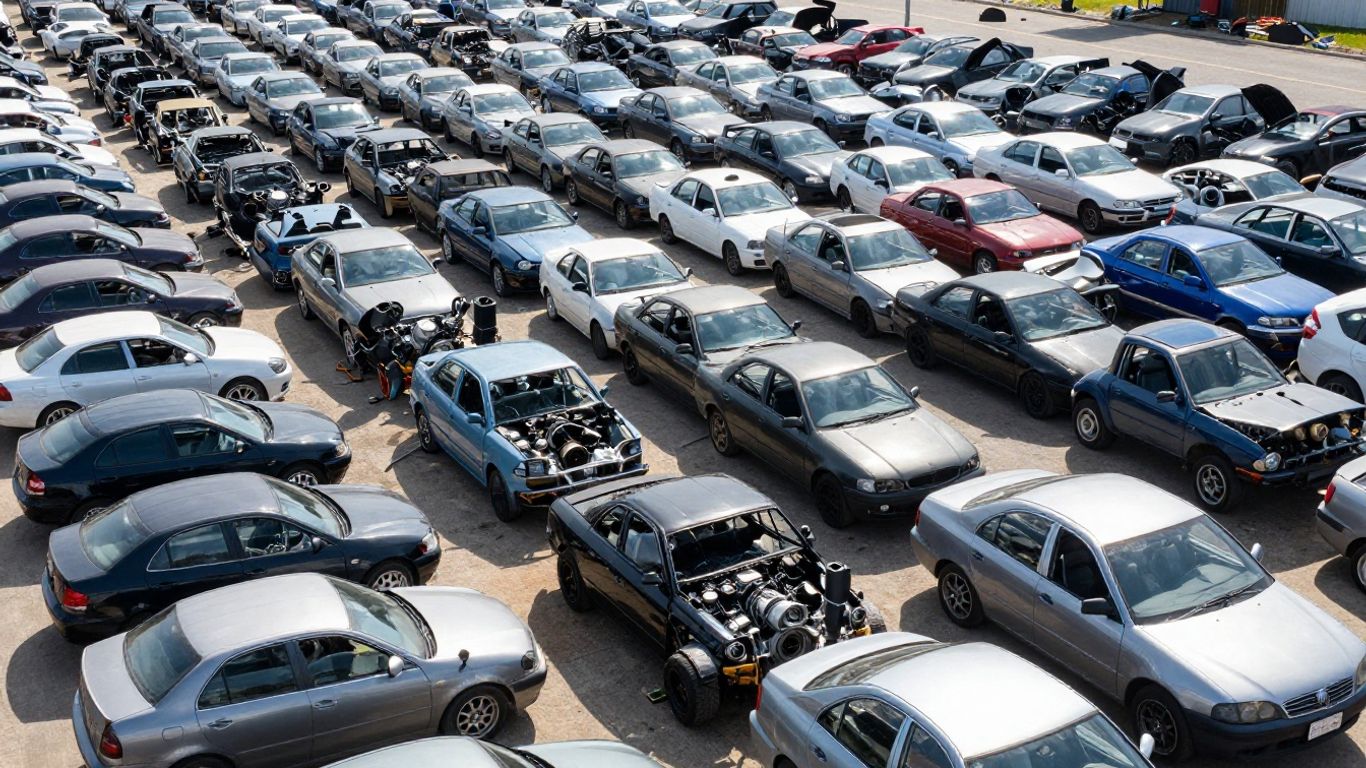 Car engines and parts at Logan City Park Ridge Wrecking.