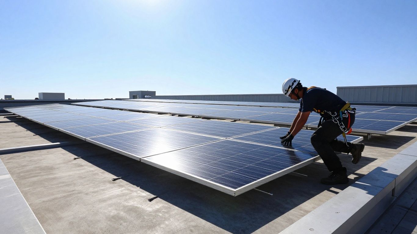 Installation solaire sur un toit ensoleillé.