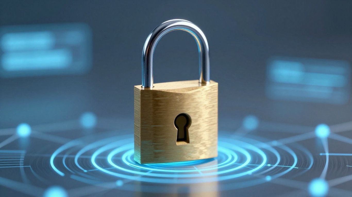 Padlock securing a digital interface for account safety.