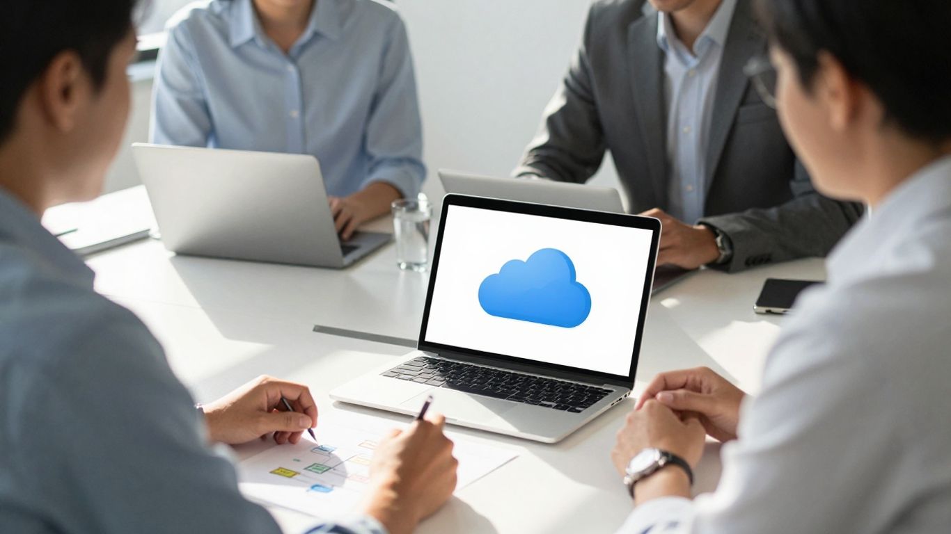 Brisbane professionals using Microsoft 365 technology in an office.