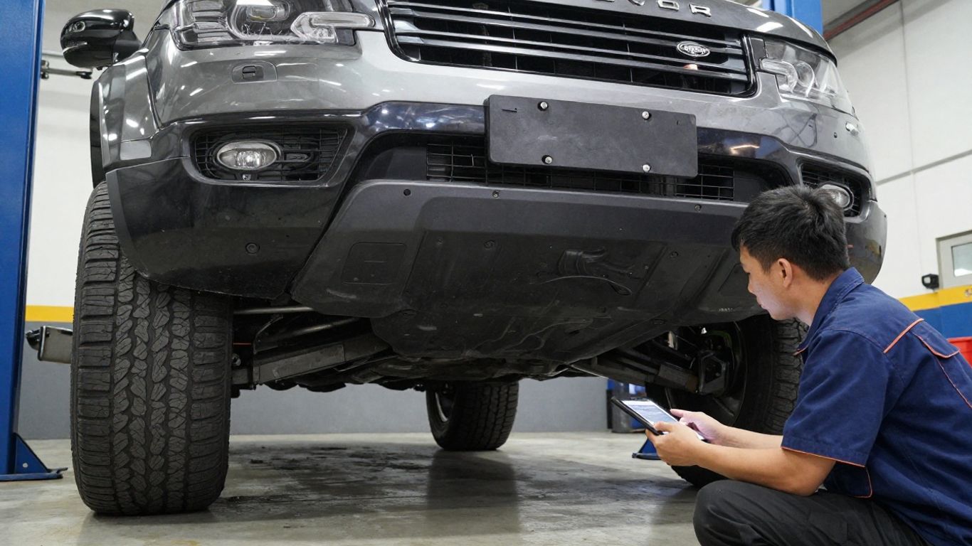 Transmission repair shop with SUV lift