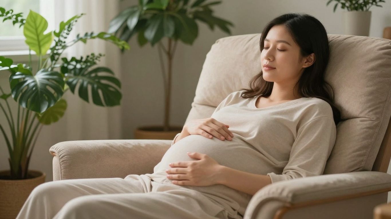 Pregnant woman relaxing, preparing for baby's arrival.