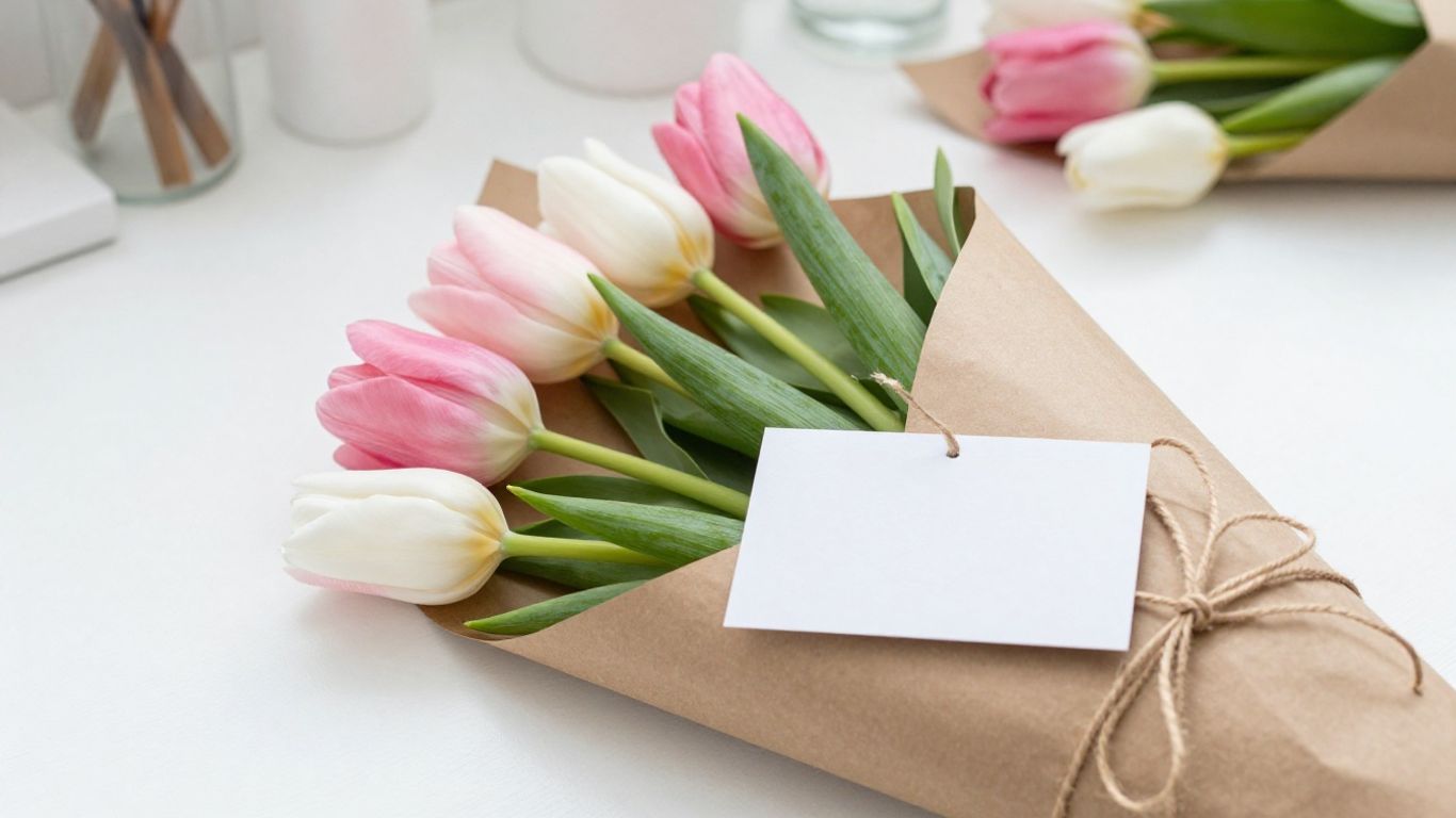 Wrapped tulips ready for local delivery