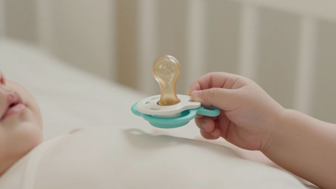 Bebé con chupete anatómico en una habitación acogedora.